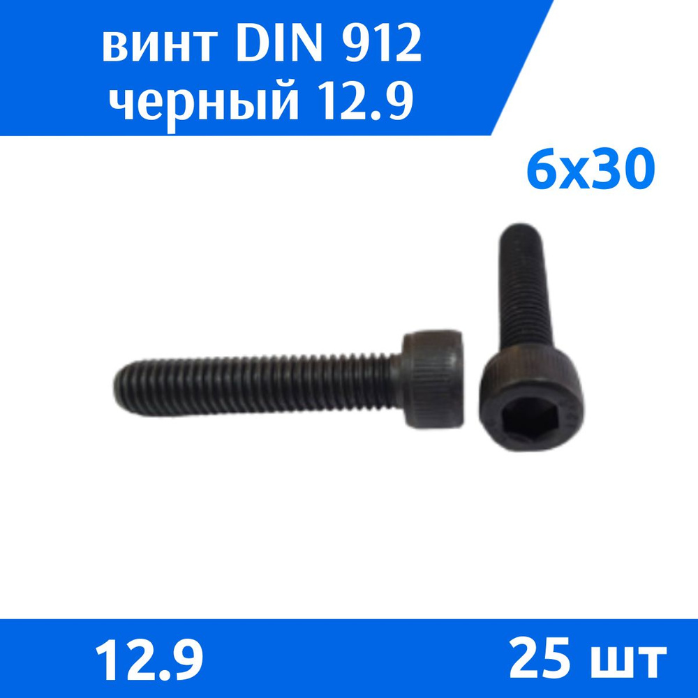 ДомМетиз Винт M6 x 6 x 30 мм, головка: Цилиндрическая, 25 шт. #1