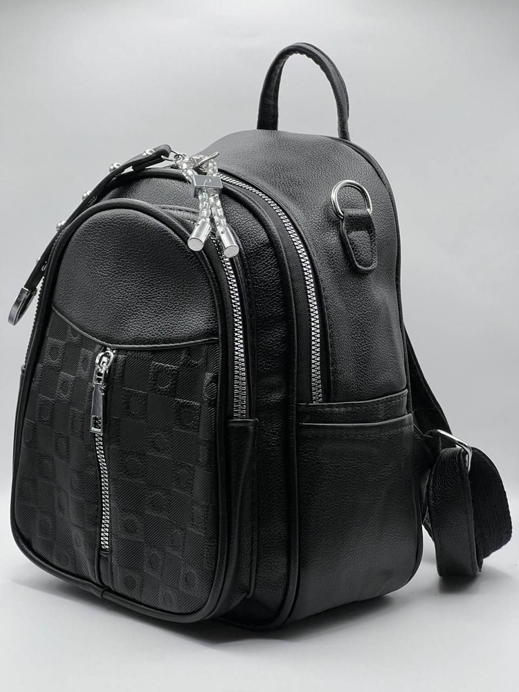 Рюкзак женский кожаный экокожа черный спортивный модный, классический, повседневный / Сумка женская / #1