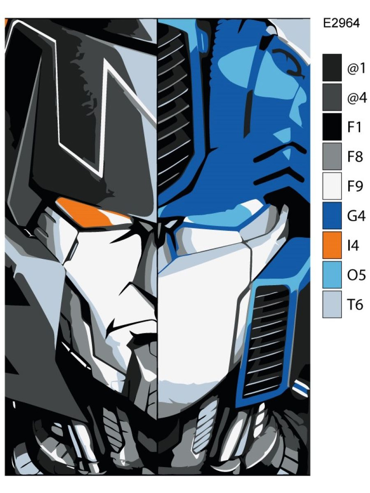 Детская картина по номерам E2964 "Трансформеры, Оптимус Прайм, Мегатрон" 20х30  #1