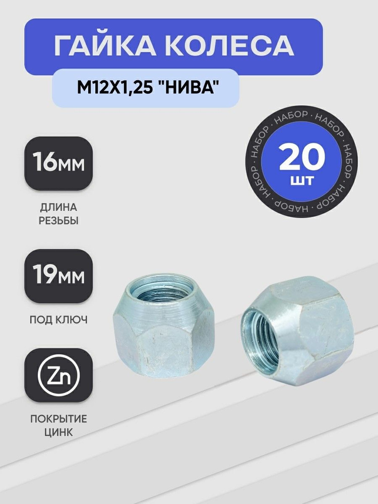 Гайка колеса М12х1,25 "НИВА" 20шт. #1