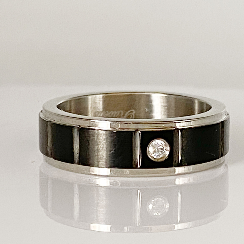 Премиальная японская бижутерия. кольцо унисекс из стали 316 L с цирконом . PVD покрытие . размер 15,5 #1