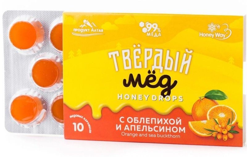 Твердый мед HoneyDrops Облепиха и Апельсин 30г #1