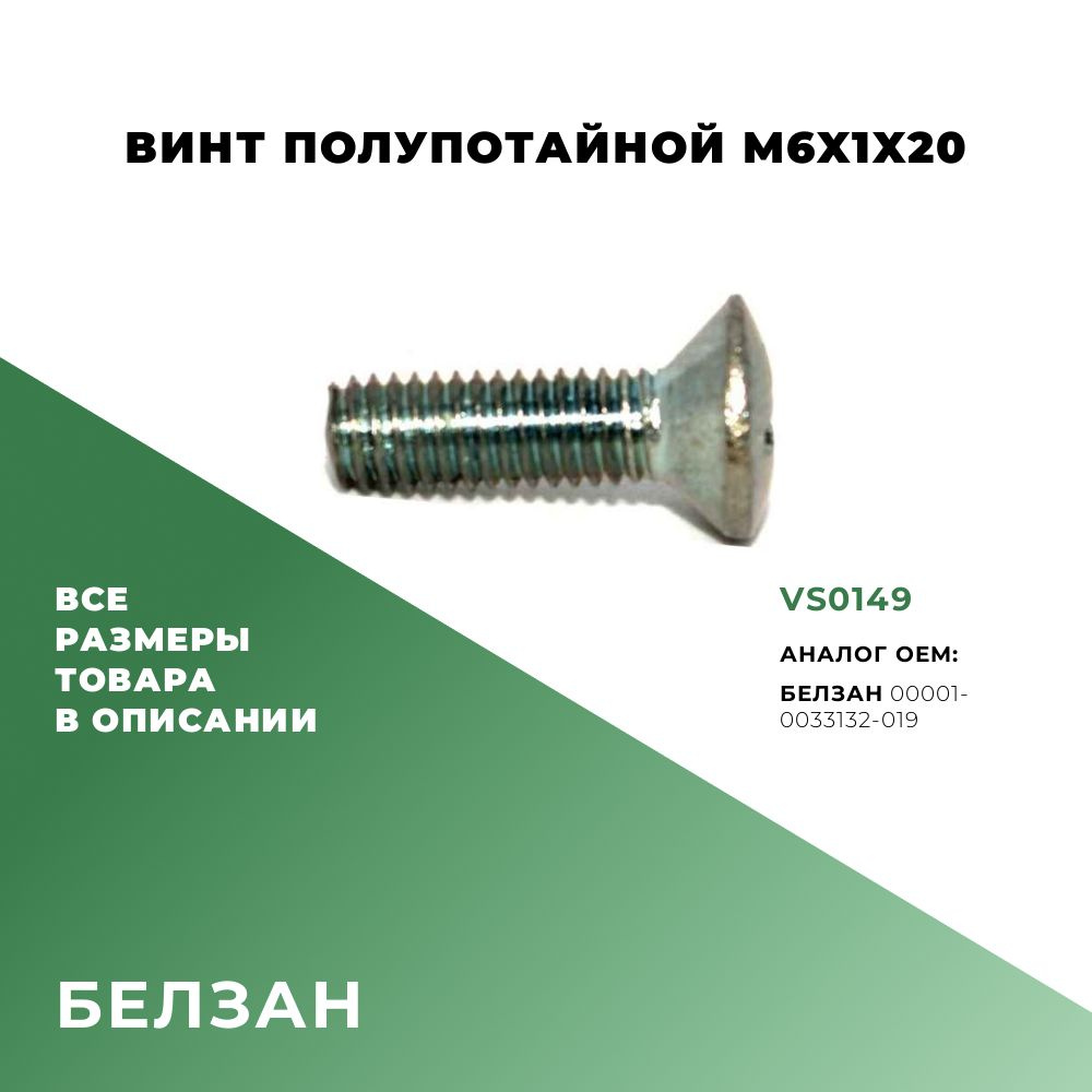 Винт полупотайной M6х20х1; БелЗАН 00001-0033132-019; VS0149 - 10 шт. #1