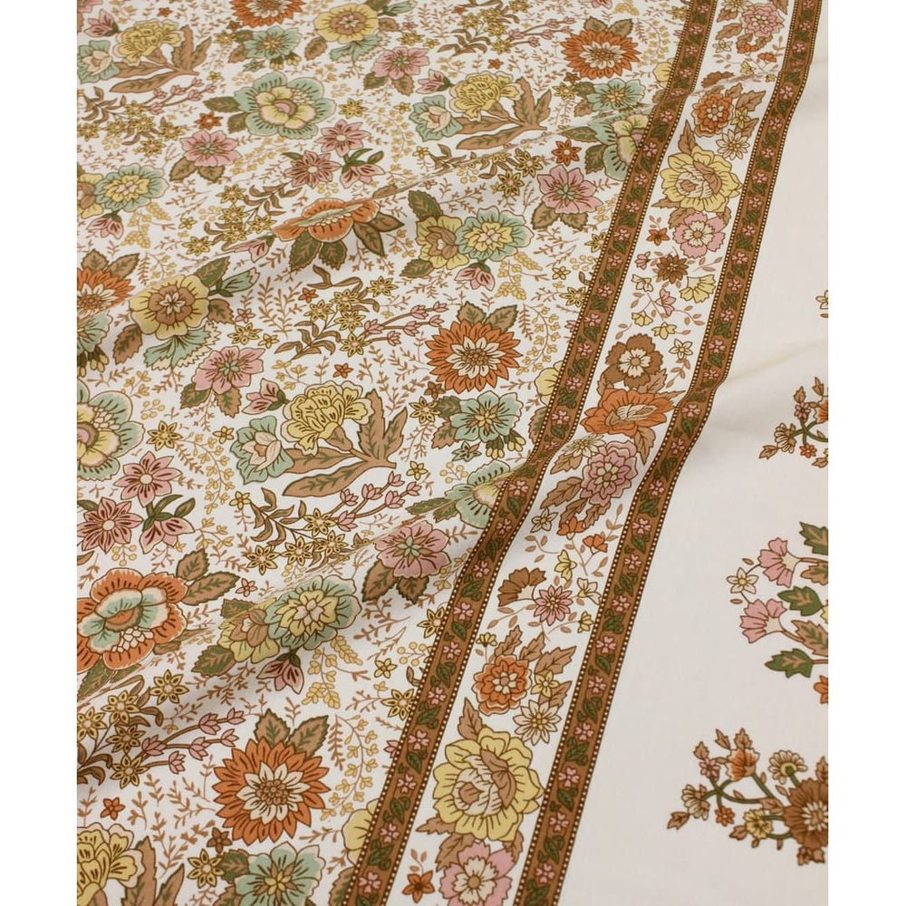 Ткань для шитья(5 м) Штапель "Цветочные букеты с каймой" (терракотовые цветы), ш.1.45м, вискоза-100%, #1