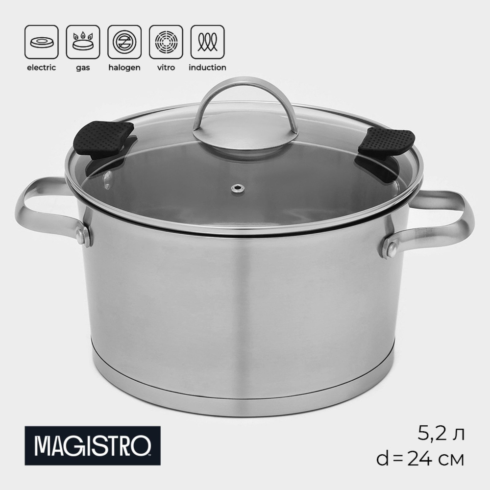 Кастрюля из нержавеющей стали Magistro "HiTech Steel", объем 5,2 л, диаметр 24 см, индукция  #1