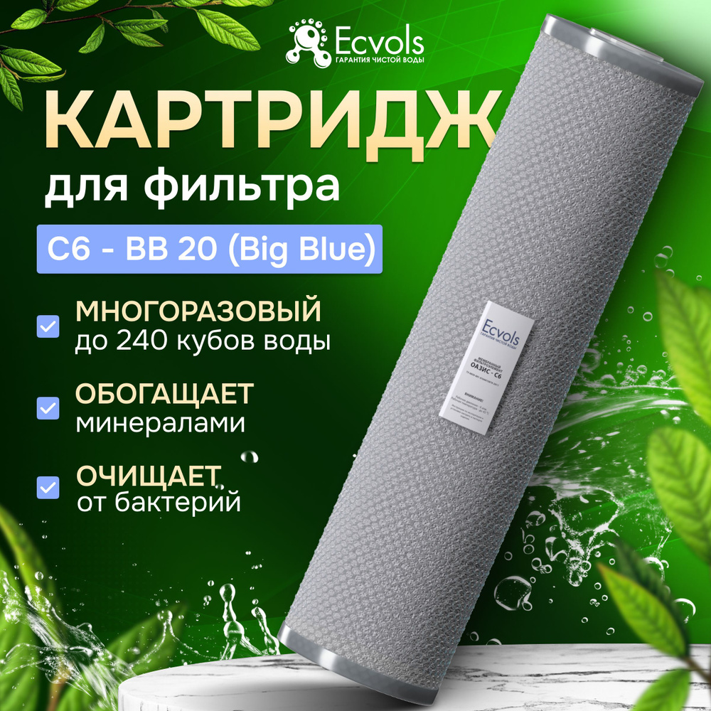 Сменный картридж для фильтра, постфильтра, осмоса Ecvols Оазис С-6, стандарт BB 20, размер 120х500, 1 #1