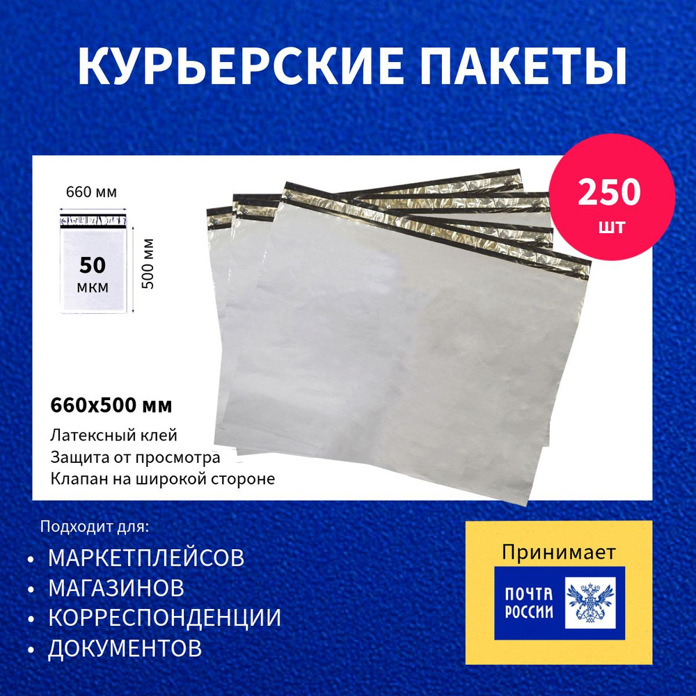 Курьер-пакет 660х500+40мм (50 мкм) 250 шт, упаковочный сейф-пакет без кармана  #1