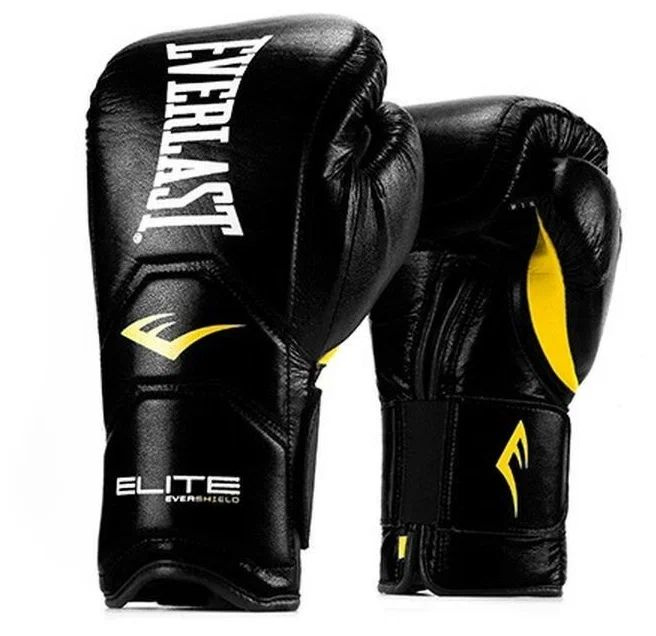 Перчатки тренировочные Everlast Elite Pro на липучке_размер 18 oz_черный_искусственная кожа  #1