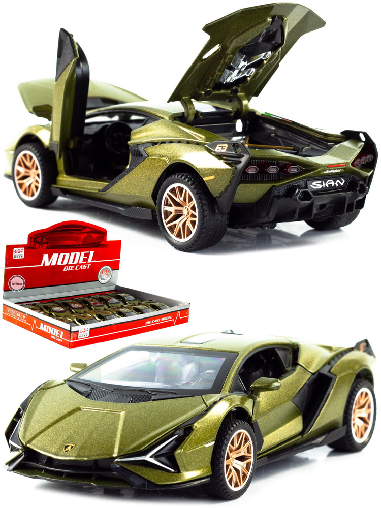 Металлическая машинка 1:32 Lamborghini Sian FKP 37 свет и звук, инерционная / Бронзовый  #1