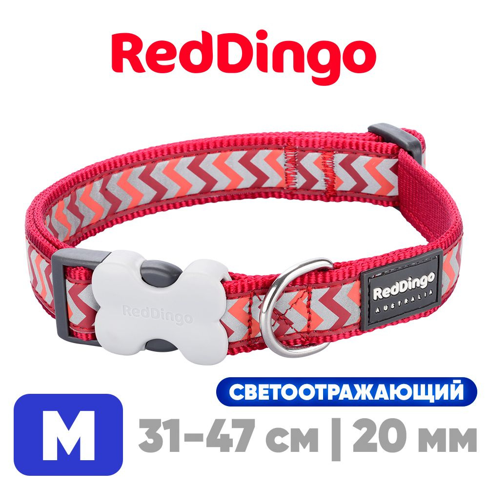 Ошейник для собак средних пород светоотражающий Red Dingo, красный  #1