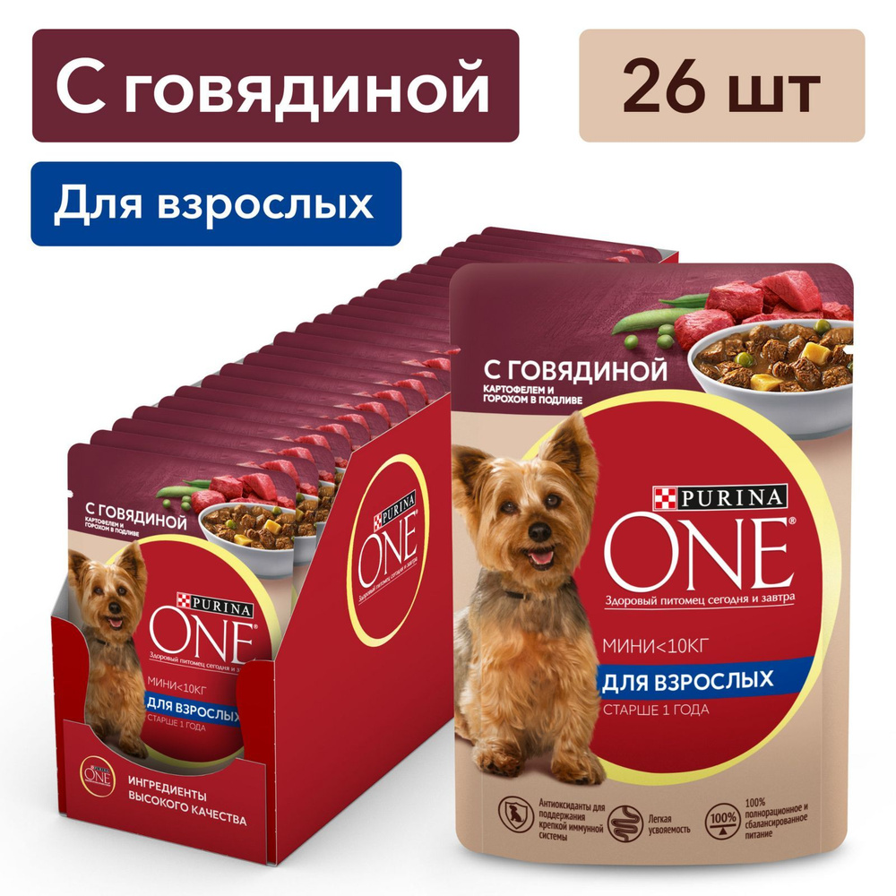 Влажный корм для собак Purina ONE МИНИ для мелких и карликовых пород, в подливе с говядиной, картофелем #1