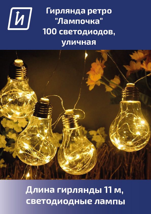 Волшебная страна Электрогирлянда уличная Ретро Светодиодная 20 ламп, 11 м, питание От сети 220В, 1 шт #1