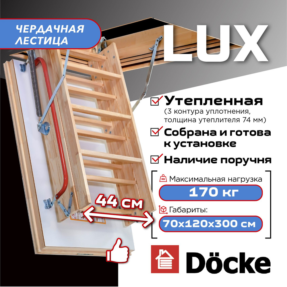 Чердачная лестница с люком Docke LUX 70х120х300 (NS) утепленная (лесенка складная / раскладная, раздвижная #1