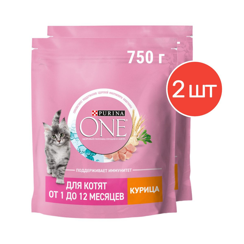 Сухой корм Purina ONE с курицей для котят от 1 до 12 месяцев 750г 2 шт  #1