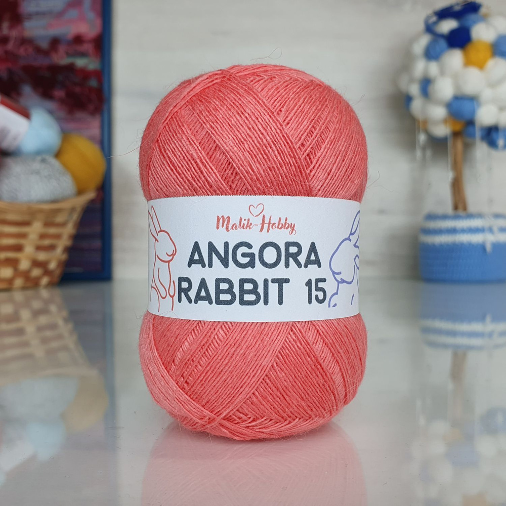 Пряжа Angora Rabbit 15 - 032 (азалия) 4 мотка Malik-hobby, (15% ангора, 5% шерсть, 30% вискоза, 50% нейлон, #1