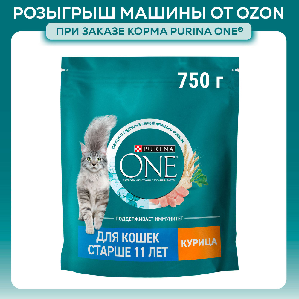 Сухой корм для кошек старше 11 лет Purina ONE , с курицей и цельными злаками, 750 г  #1