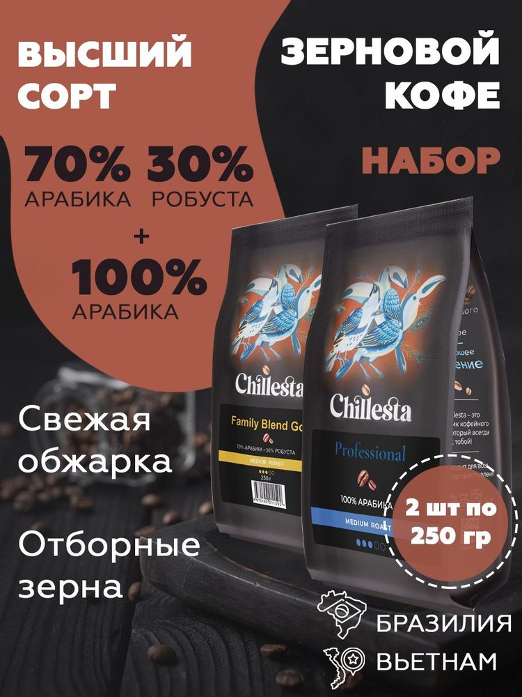 Кофе Арабика + Арабика, Робуста, набор 2 шт по 250 гр CHILLESTA #1