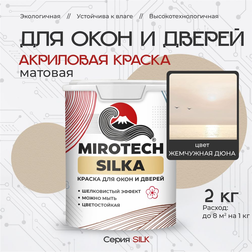 Акриловая краска для окон и дверей MIROTECH SILK по дереву, антисептический эффект, быстросохнущая без #1