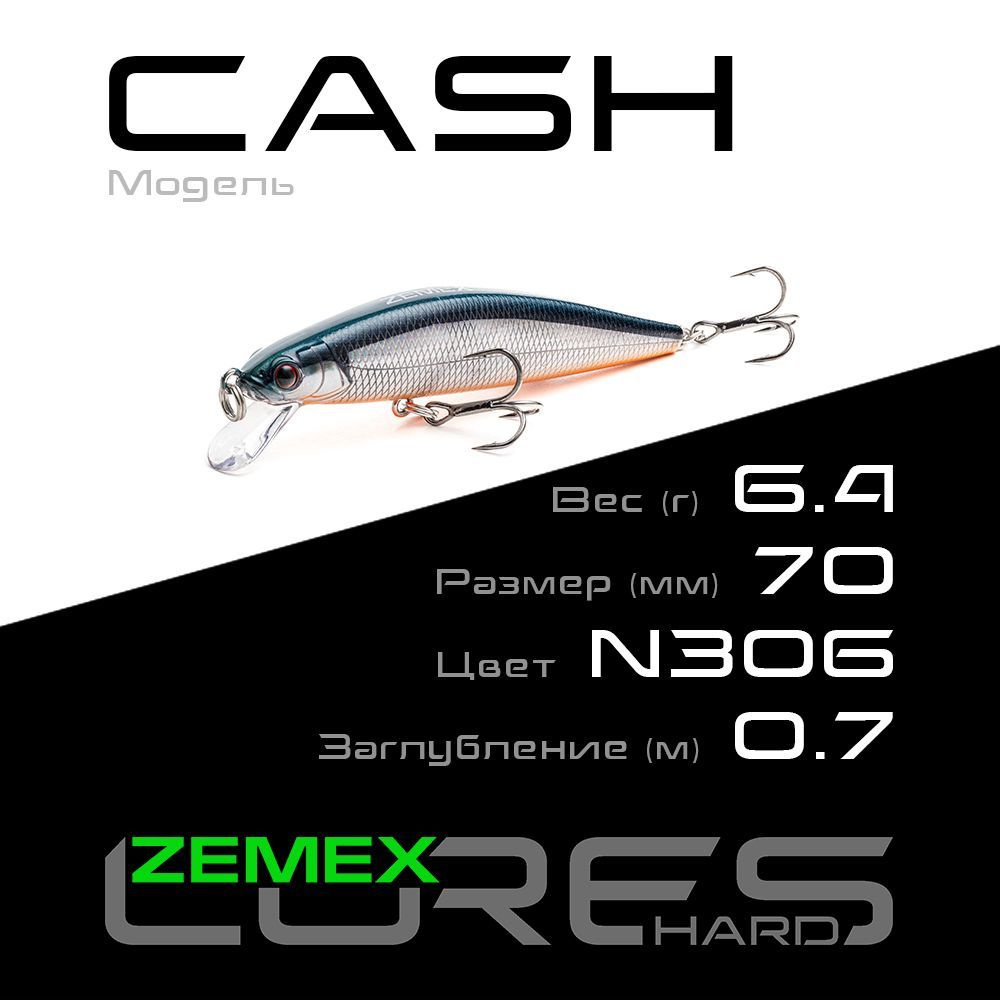 Воблер для рыбалки ZEMEX CASH 70SP SR 6.4 g (0.7 m), цвет N306 #1