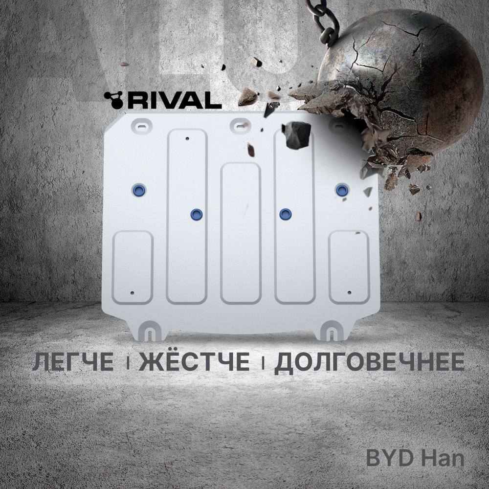 Защита переднего электродвигателя Rival для BYD HAN I рестайлинг 2022-н.в., алюминий 3 мм, с крепежом, #1