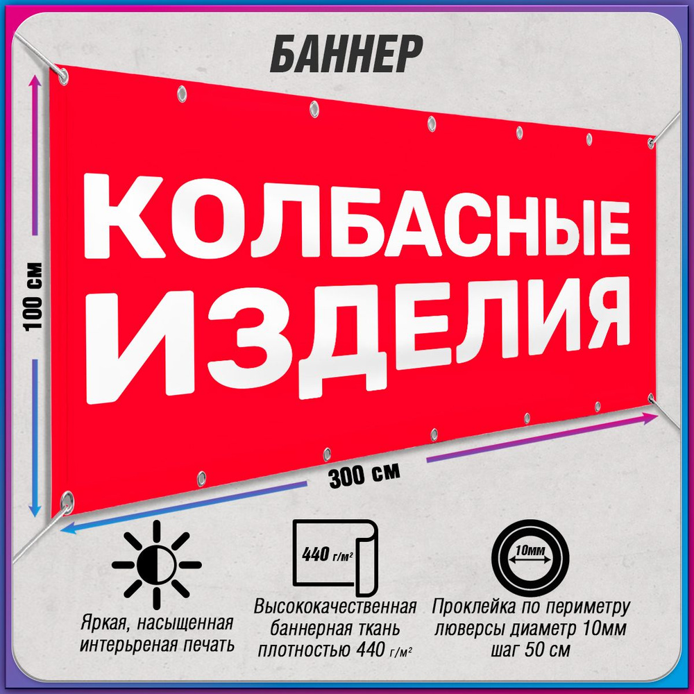 Баннер, рекламная вывеска "Колбасные изделия" / 3x1 м. #1