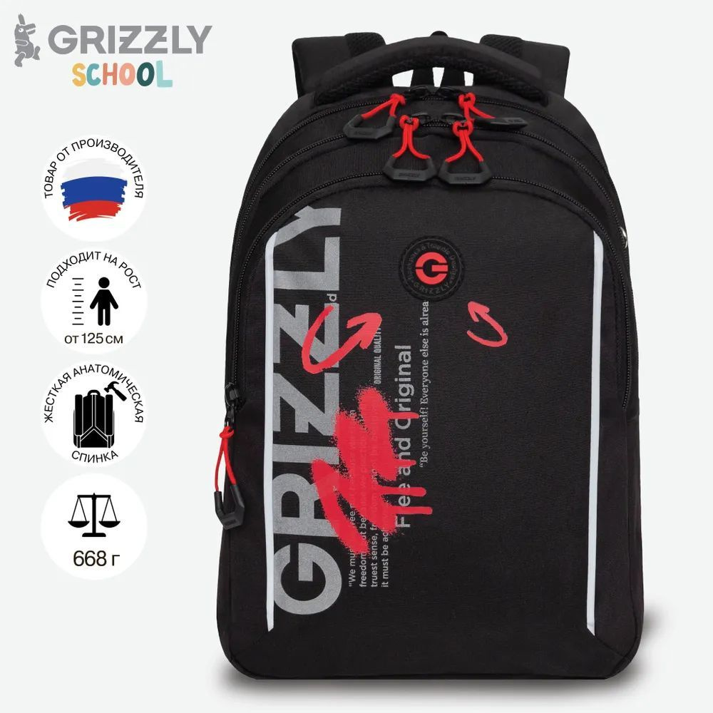 Рюкзак школьный GRIZZLYс карманом для ноутбука 13", анатомической спинкой, для мальчика, RB-452-3f/2 #1