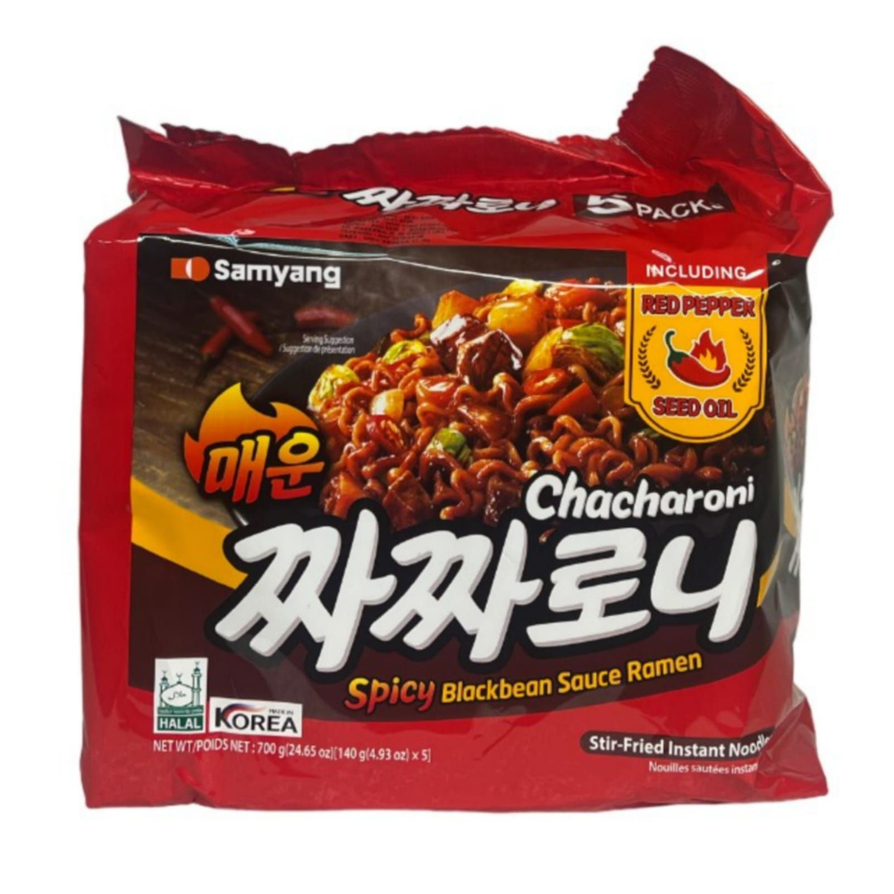 SAMYANG SPICY CHACHARONI / Корейская лапша в остром соусе из черных соевых бобов / 5шт. по 140г.  #1