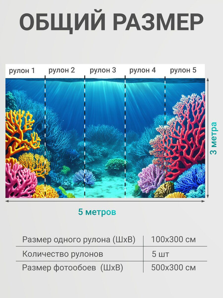 Фотообои моющиеся ударопрочные "Море в стиле манга, морское дно с коралловыми рифами" 500x300 см. флизелиновые #1