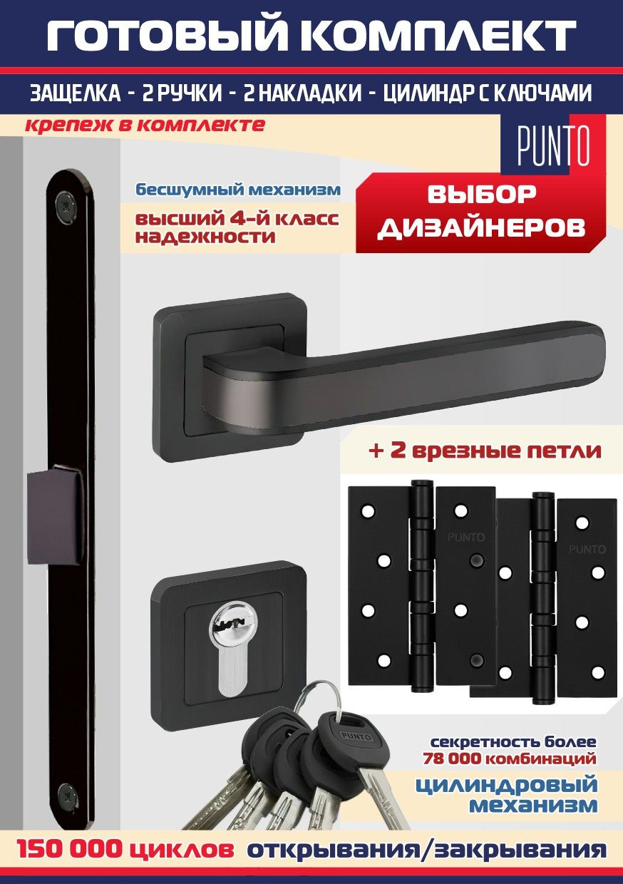 Ручка NOVA QR BL/GR-24 черный/графит + замок + накладка + цилинд с вертушкой + 2 петли врезные