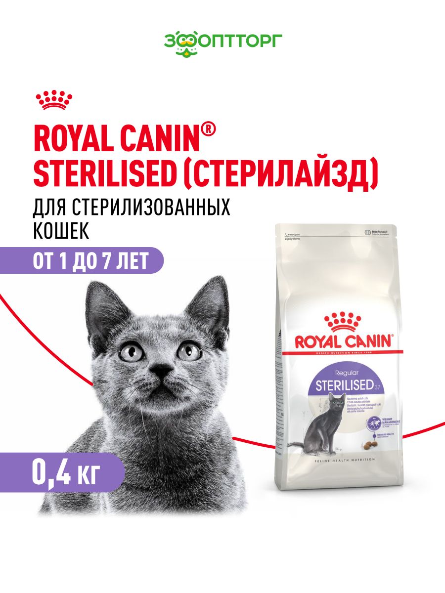 СухойкормRoyalCaninSterilisedдлястерилизованныхкошекикастрированныхкотов,Птица,400г