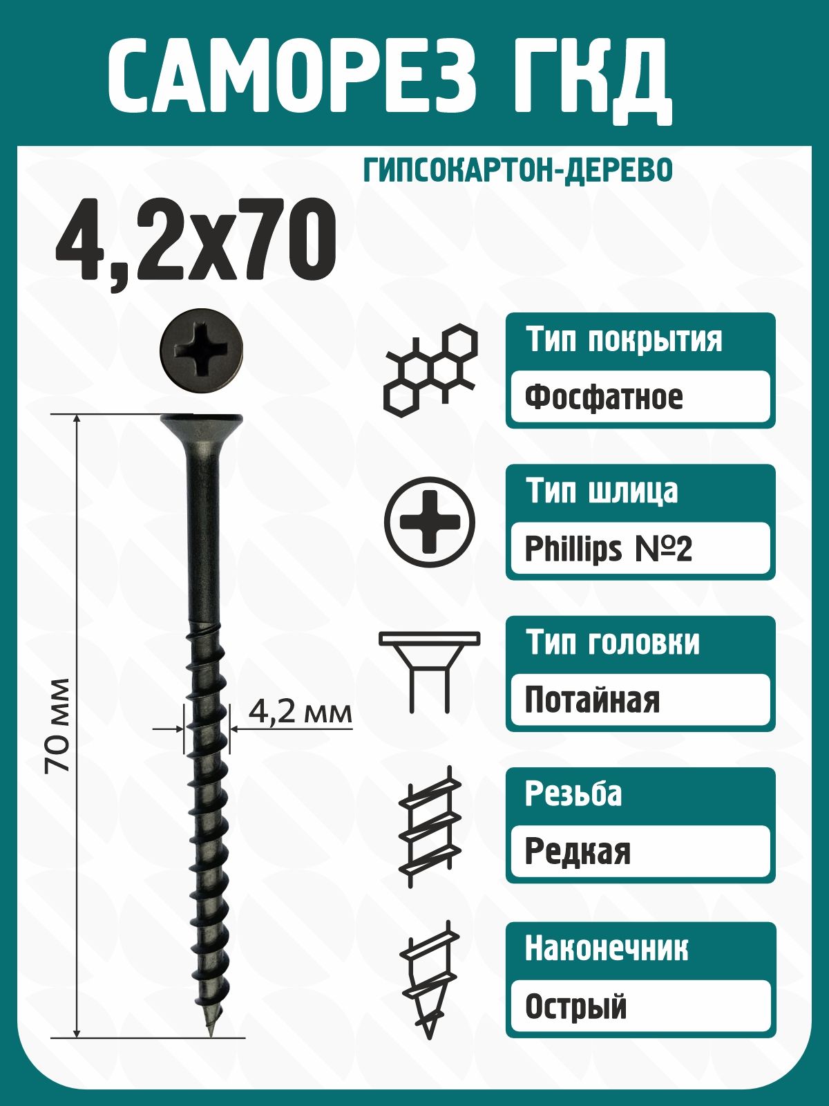 Саморезыподеревучерные4,2х70(250шт)