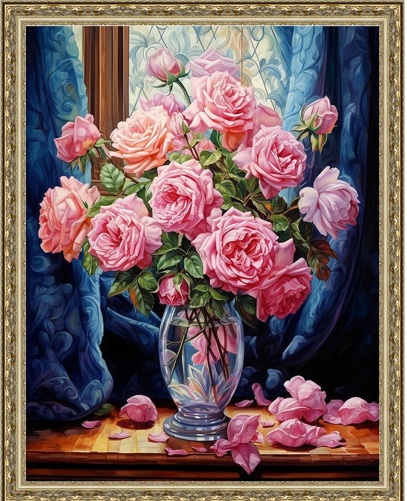 Алмазная мозаика WB11188 "Розовый букет" круглые стразы 40х50 см  #1