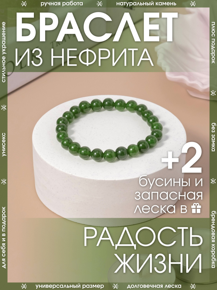 Браслет из натуральных камней на руку из нефрита/Женский, мужской/Украшение из бусин  #1