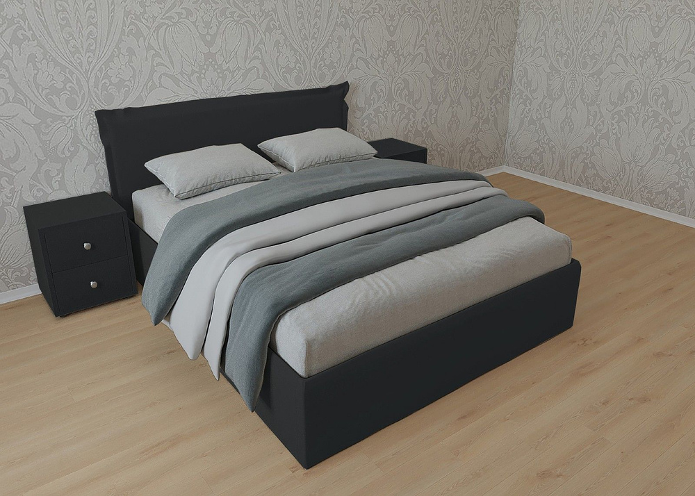 Односпальная кровать Дели 80x200 основание металлическое с ламелями велюр черный  #1