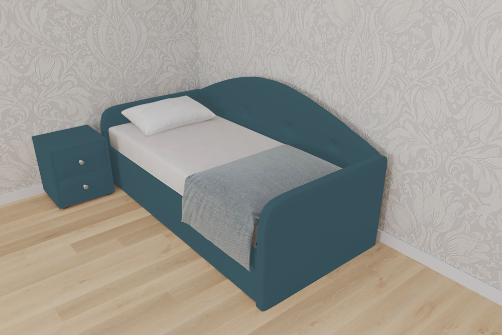 Односпальная кровать Рим 90x200 основание металлическое с ламелями велюр бирюзовый  #1