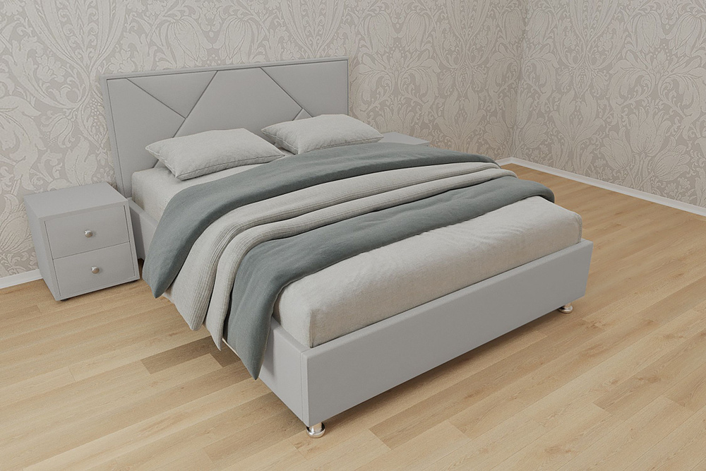 Двуспальная кровать Линда 160x200 основание металлическое с ламелями велюр серый без ножек  #1
