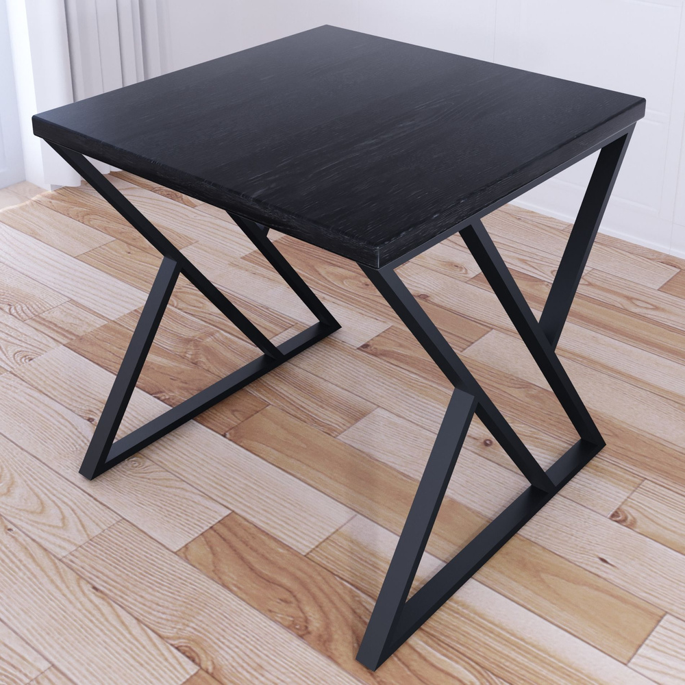 Стол кухонный Loft с квадратной столешницей цвета черного оникса из массива сосны 40 мм и черными металлическими #1