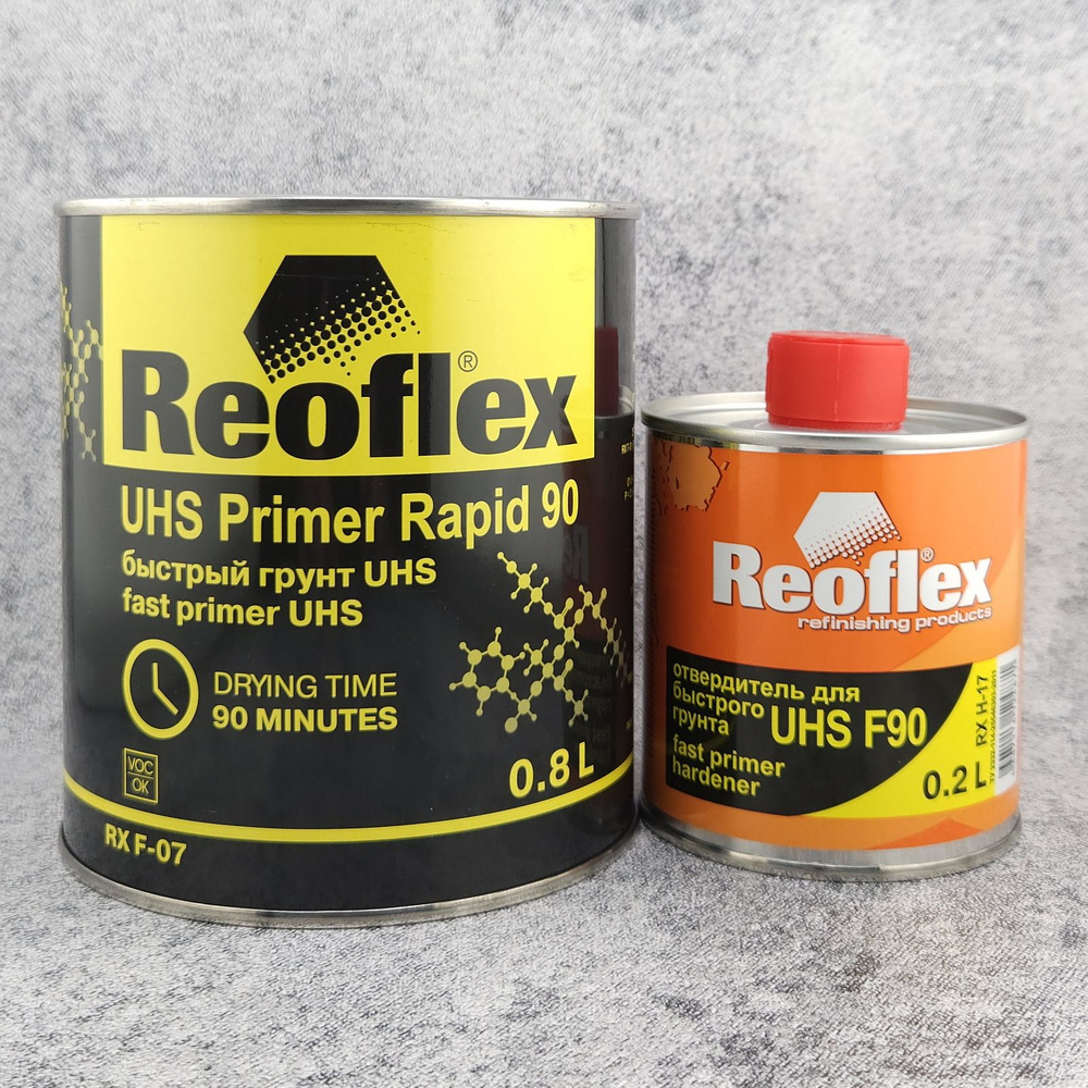 Грунт REOFLEX 2K UHS Primer Rapid 90 4+1 быстрый акриловый черный, комплект банка 0,8 л. + отвердитель #1