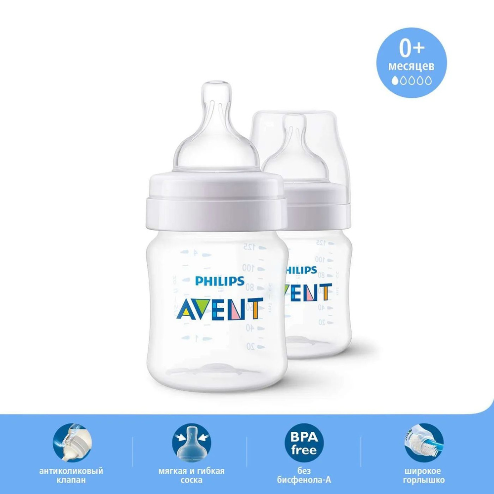 Набор бутылочек для новорожденных PHILIPS AVENT анти колик, 2шт, 125мл, SCF810/62  #1