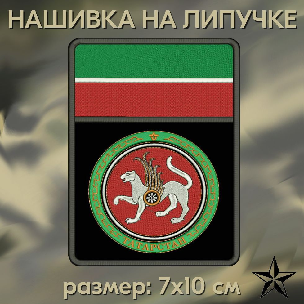 Шеврон ГЕРБ ТАТАРСТАНА С ФЛАГОМ на липучке, нашивка тактическая на одежду, 10*7 см. Патч с вышивкой Shevronpogon #1