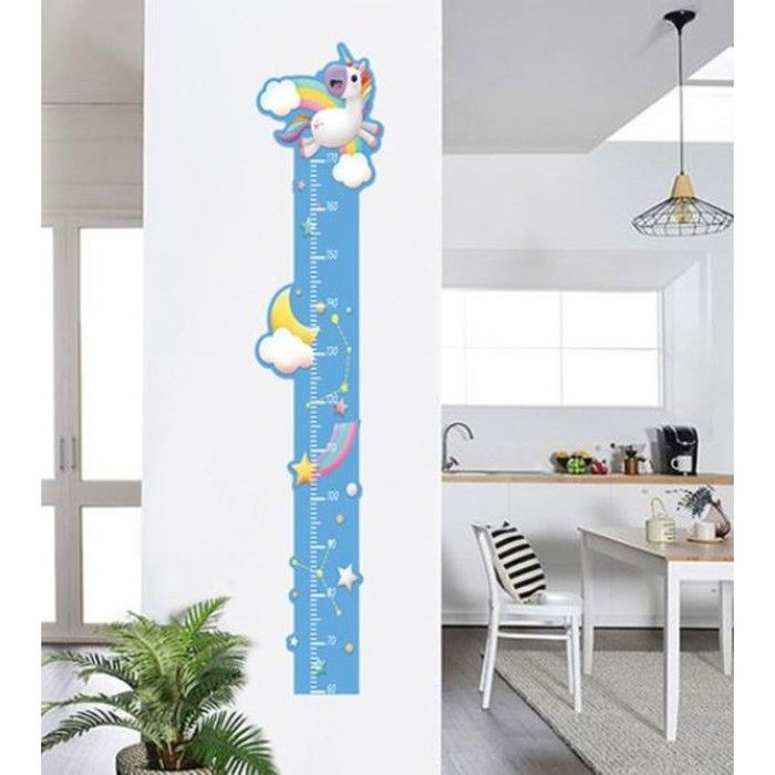 Наклейка пластик интерьерная цветная ростомер "Единорог на радуге" 50x70 см  #1