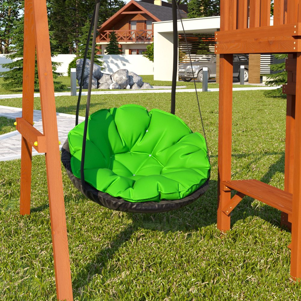 Подвесное кресло Зеленое PapaSAV 100 см садовые качели с подушкой, качели-гнездо детские, гамак  #1