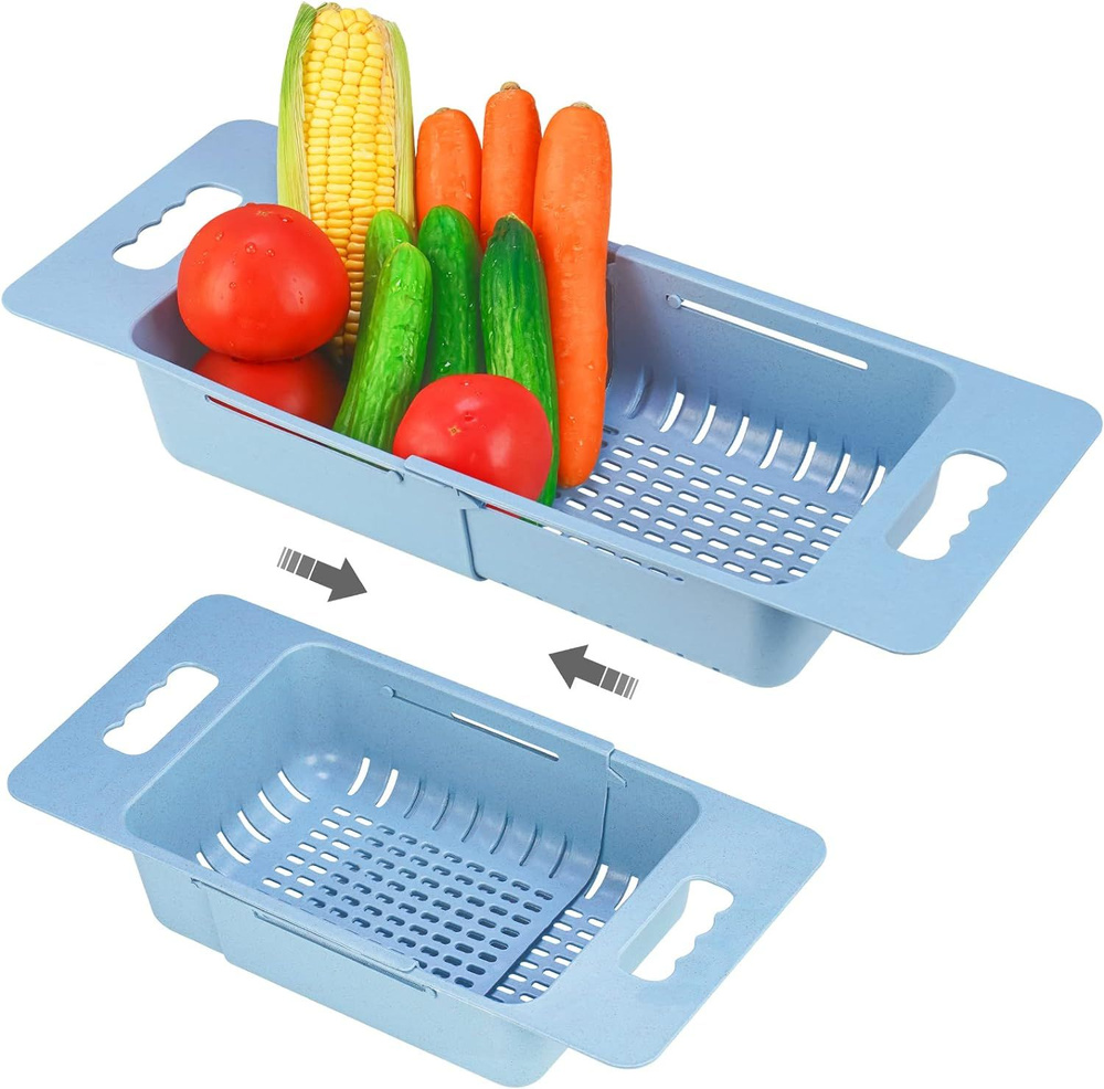 Дуршлаг раскладной универсальный. Пластиковая выдвижная корзина для мытья овощей и фруктов. Сливная корзина #1