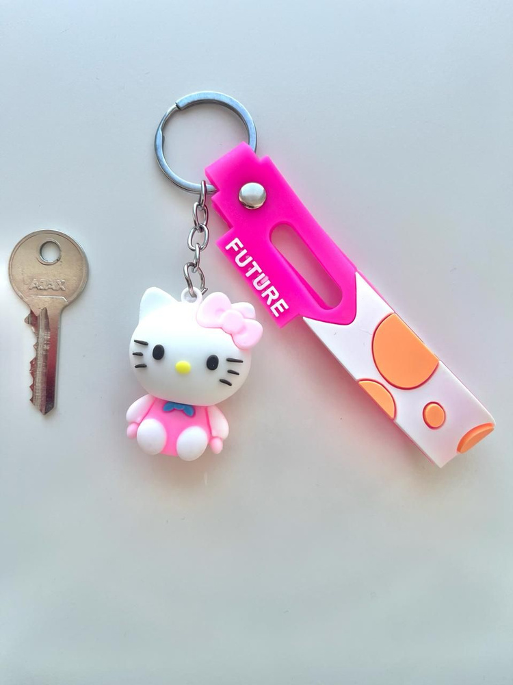 Брелок игрушка на ключи Кити с розовым бантом #1