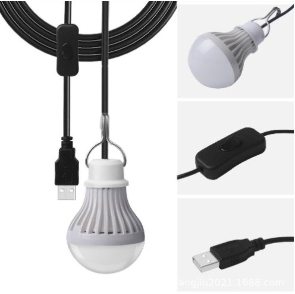 Светодиодная лампа USB 5 Вт, подвесной светильник. С выключателем. Шнур 2,5 метра  #1
