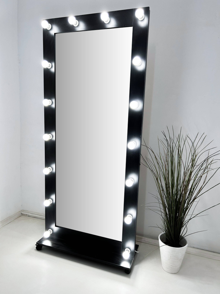 Гримерное зеркало BeautyUp с лампочками на подставке 182x80 см цвет черный  #1
