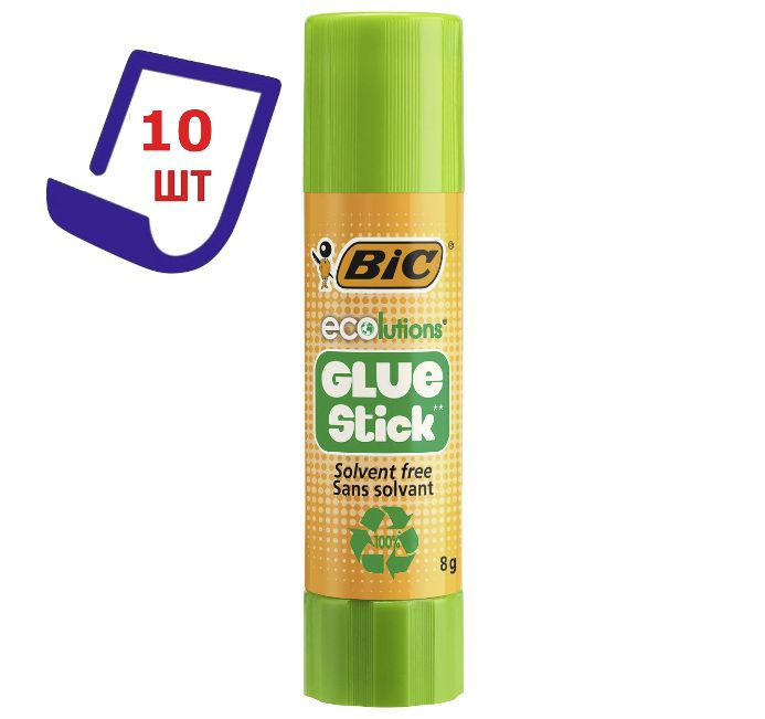 Клей-карандаш, прозрачный, твёрдый, 8 гр, BIC Glue Stick, ECOlutions, 10 шт.  #1