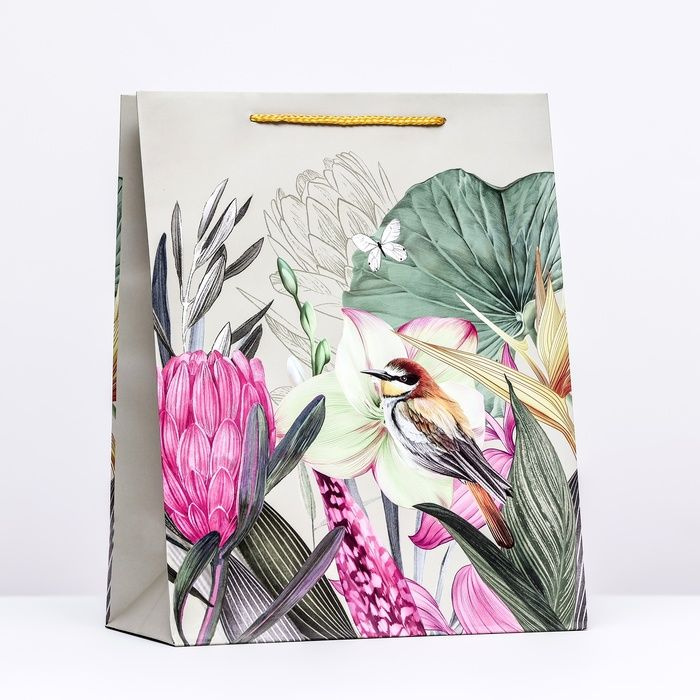 Пакет подарочный, Птичка в цветах, 26х32х12 см, 2 штуки в упаковке  #1