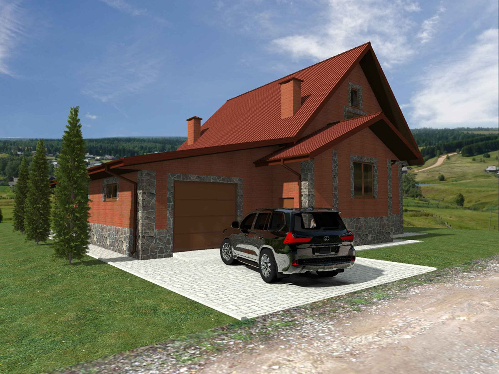 Проект двухэтажного дома (площадь 365,1 кв.м) с гаражом из газобетонного блока с облицовкой из керамического #1