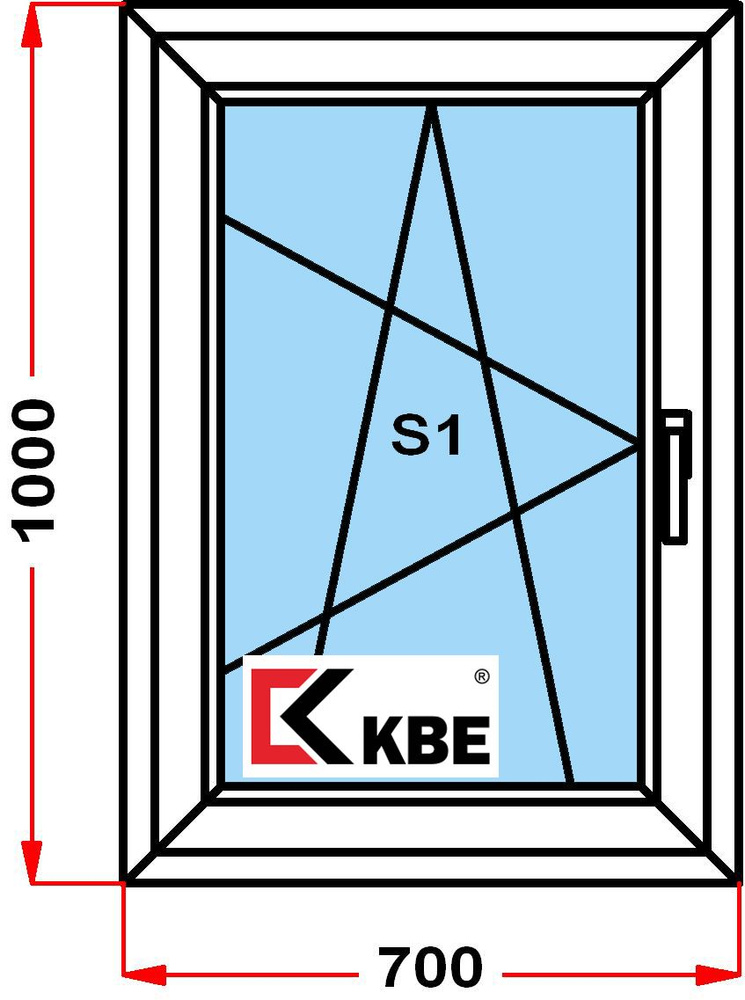Окно пластиковое KBE 58 мм (1000 x 700), с поворотно-откидной створкой, стеклопакет из 3х стекол, левое #1
